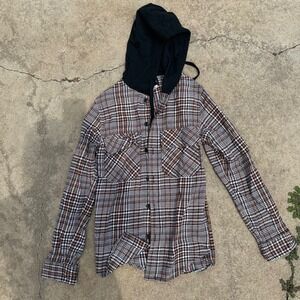 Original Use Plaid Flannel Shirt Jacket with Hood‎ Long Sleeve XS